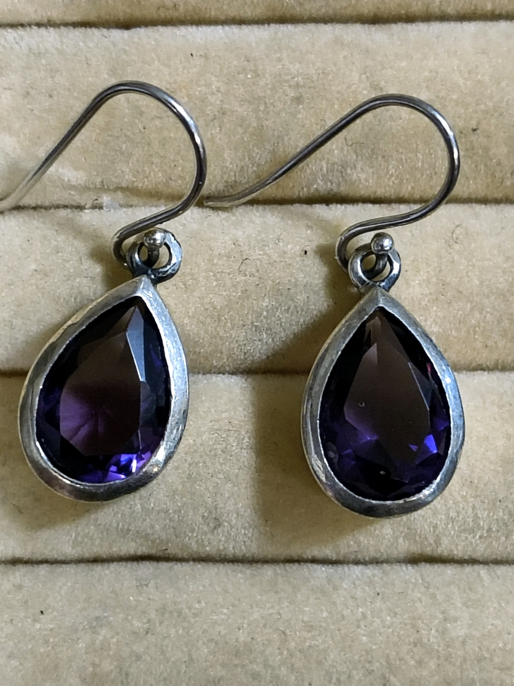Estate Purple Teardrop Amethyst-Style Sterling Earrings